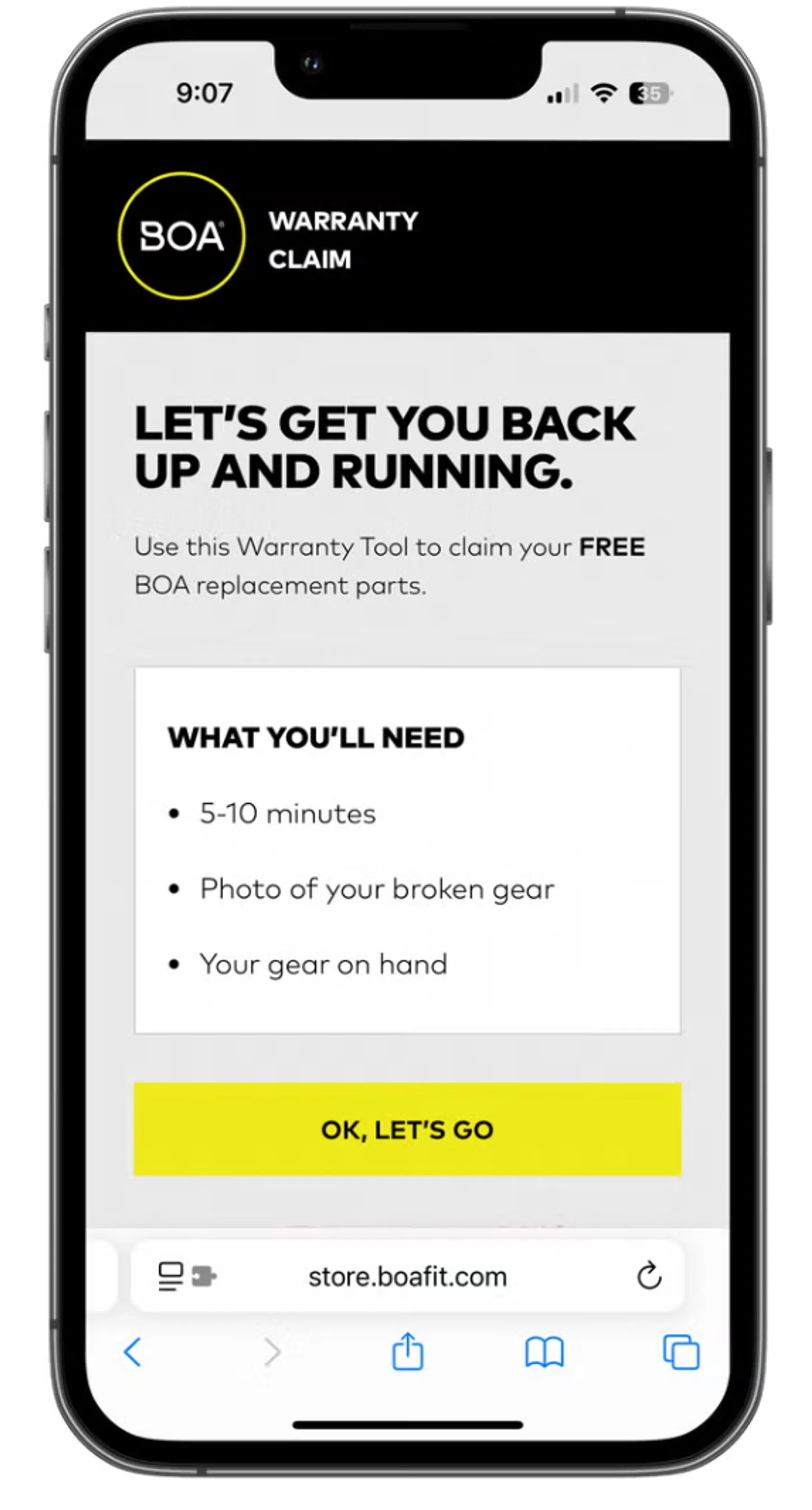 Screenshot BOA website
